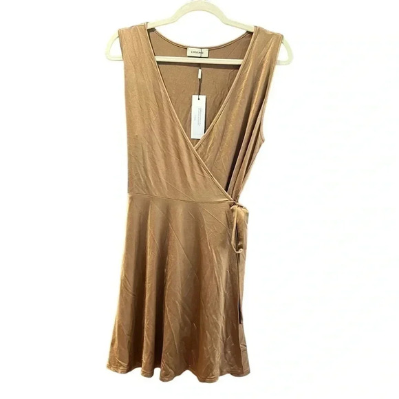 NWT L’AGENCE Allia Tank Wrap Dress Brown Metallic Size Small - Picture 3 of 8